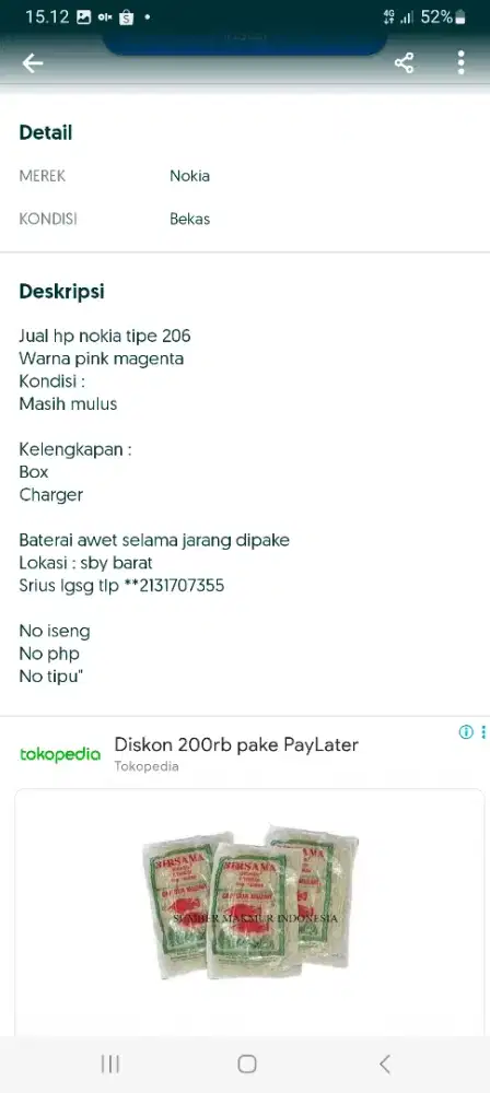 Dijual hp nokia 206