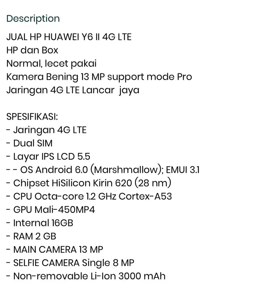HP HUAWEI Y6 II (RAM 2/16GB) 4G LTE android