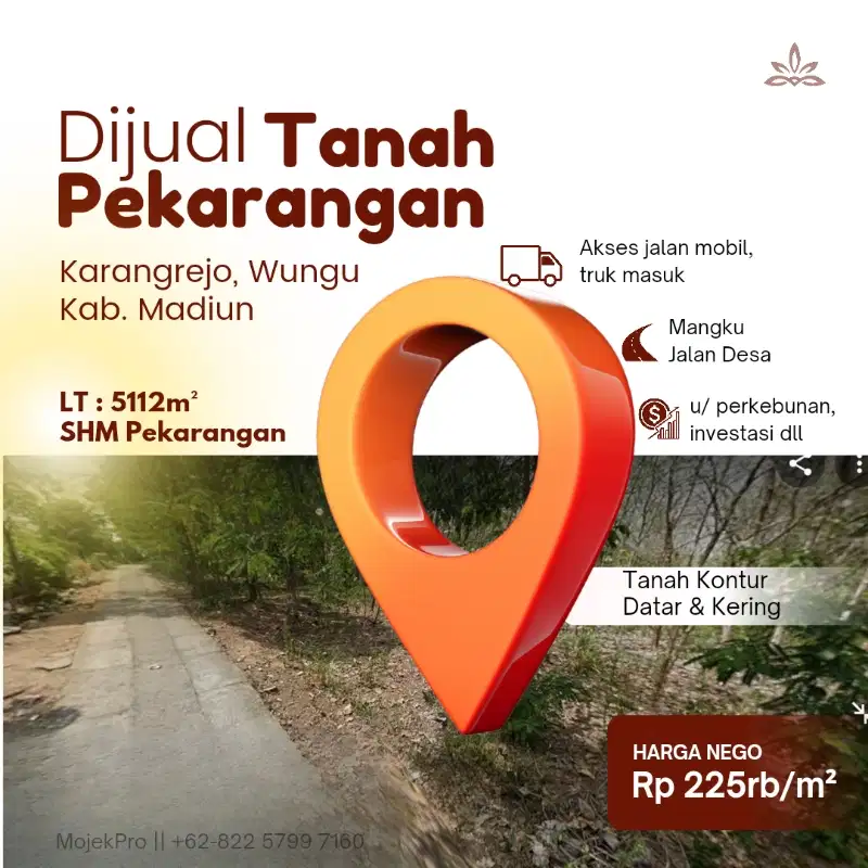 Dijual Tanah Pekarangan Luas di Karangsemi Wungu