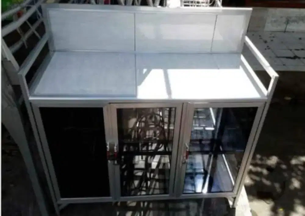 Rak Kompor Dan Rak Piring Aluminium Frame Putih Kaca Riben 100-70