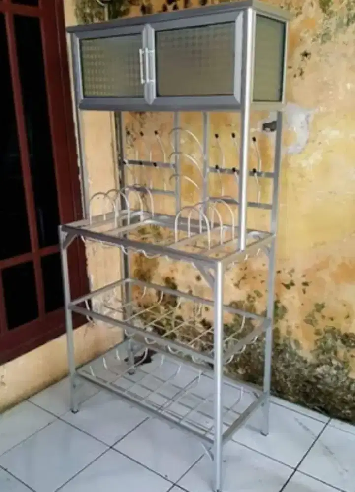 Rak Piring Aluminium 3 Sap Box Atas 2 Pintu 80