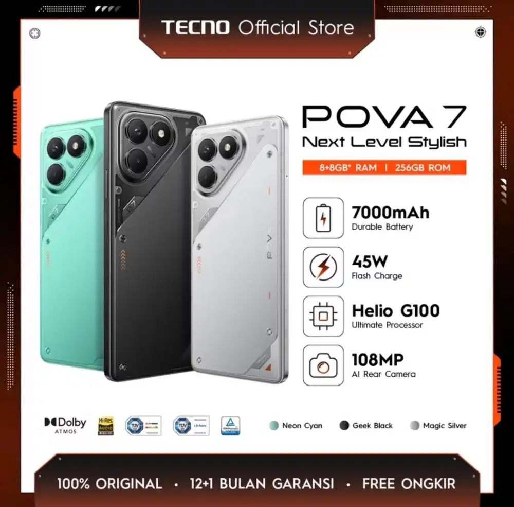 Promo Baru...Techno Pova 7 4G 8/256 Grs Resmi (Warna : Black,Silver)