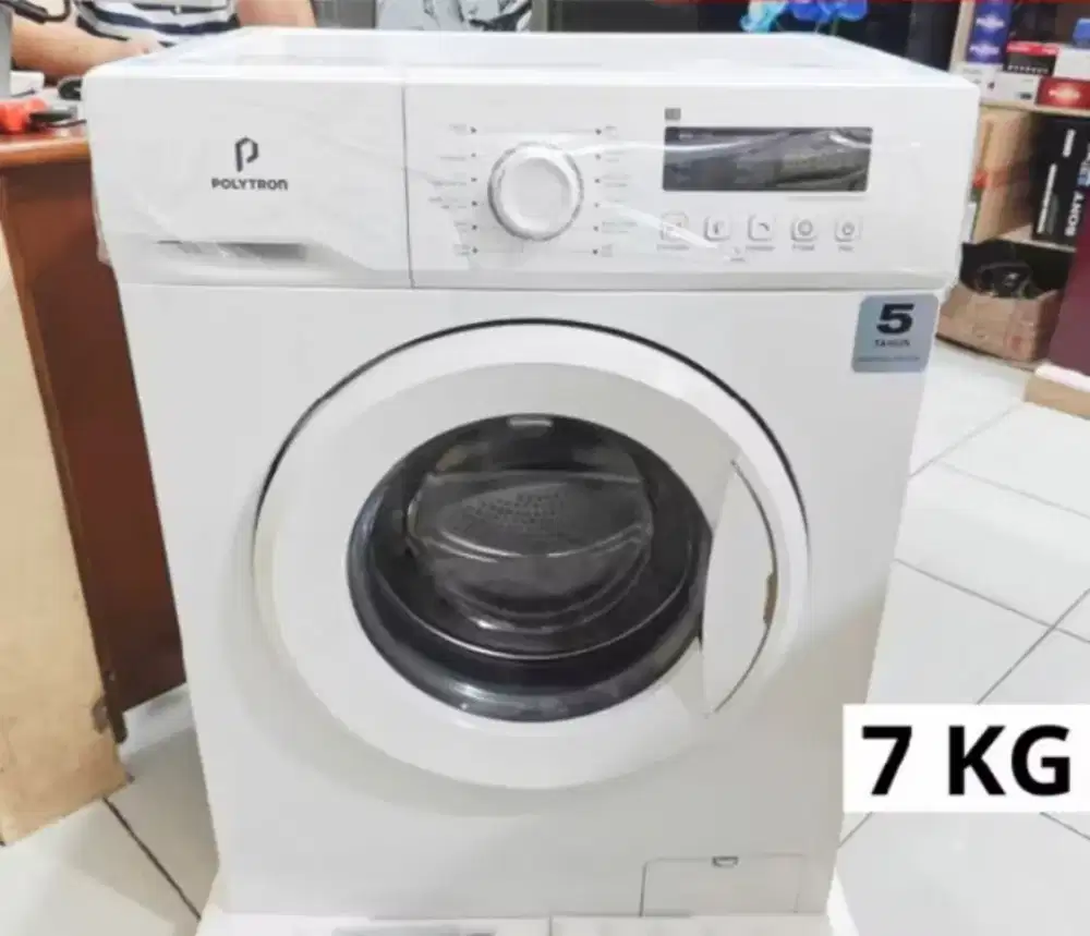 PROMO MESIN CUCI FRONT LOADING POLYTRON 7KG PFL7051 BARU SEGEL PABRIK