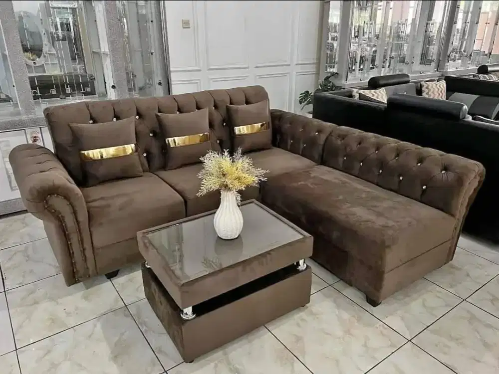 Sofa L kancing minimalis