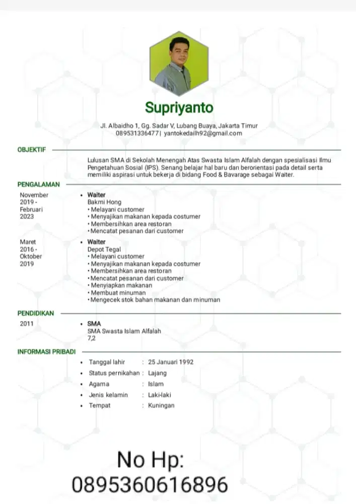 Cari lowongan ob/waiter