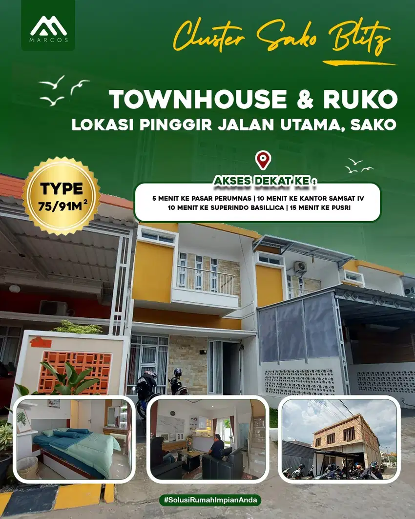 Town House dan Ruko Pinggir Jalan Utama Sako