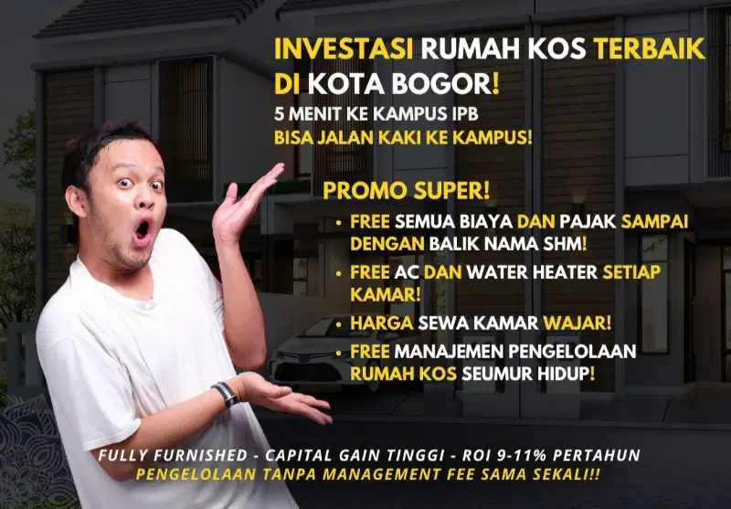 rumah kost strategis 2 km kampus IPB Bogor SHM Full furnished