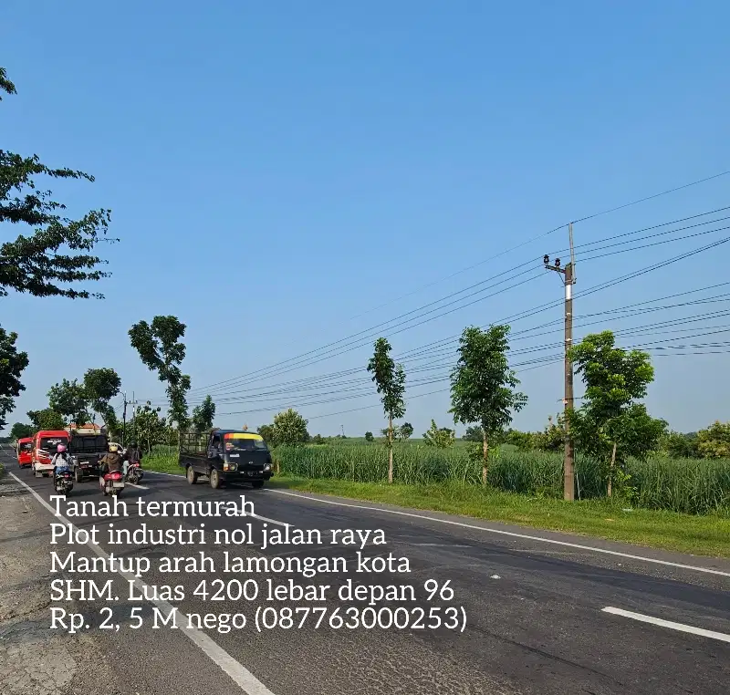 Lahan industri TERMURAH nol jl. raya mantup lamongan