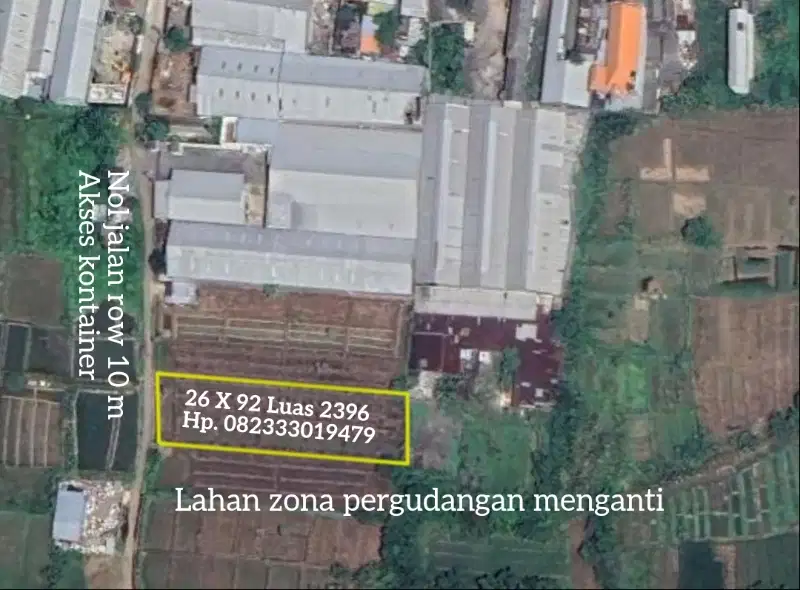 2 jt/m Termurah lahan zona pergudangan menganti