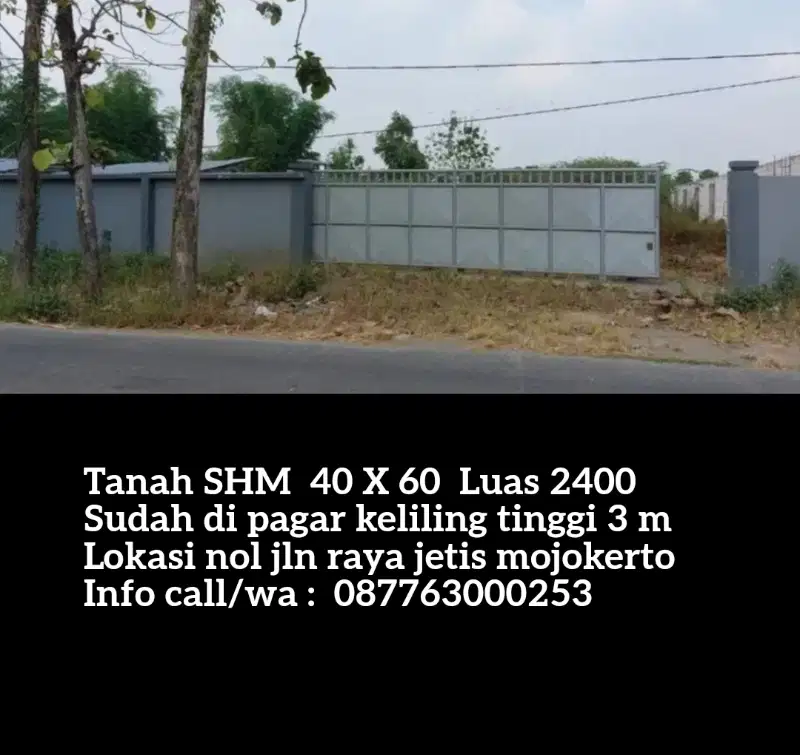 Tanah pinggir jalan raya jetis mojokerto