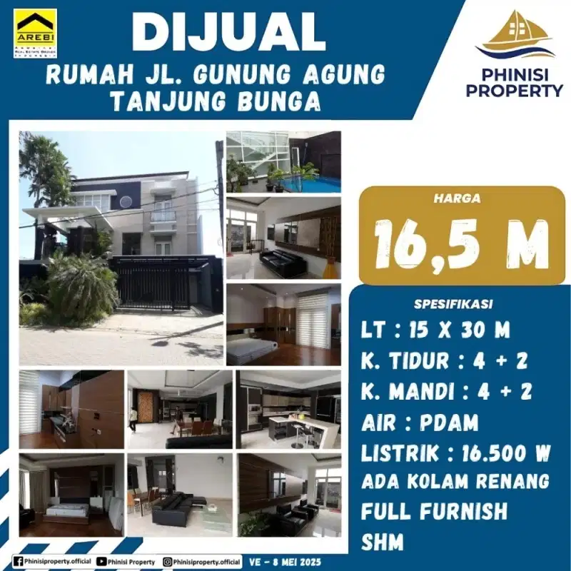 DIJUAL RUMAH SULTAN ADA KOLAM RENANG DI GUNUNG AGUNG TANJUNG BUNGA