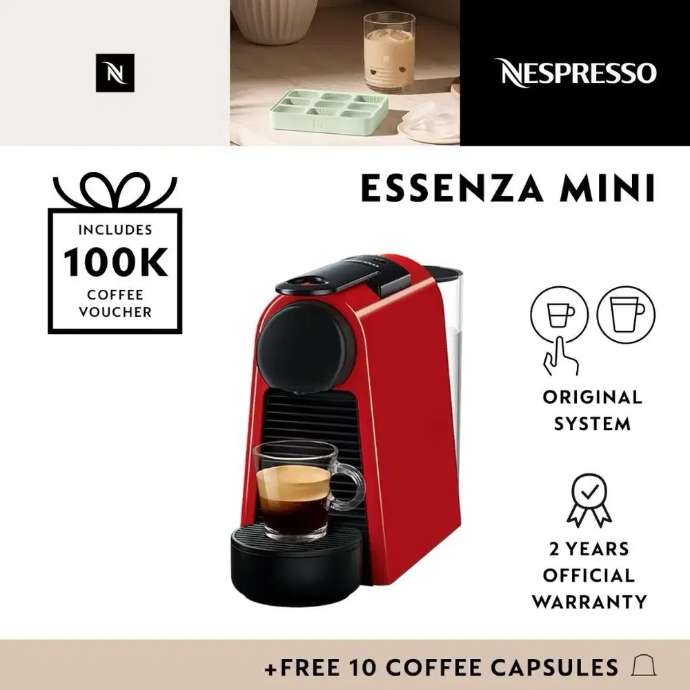 MASIH kyk BARU NESPRESSO Essenza Mini Coffee Machine, Red (Mesin Kopi)