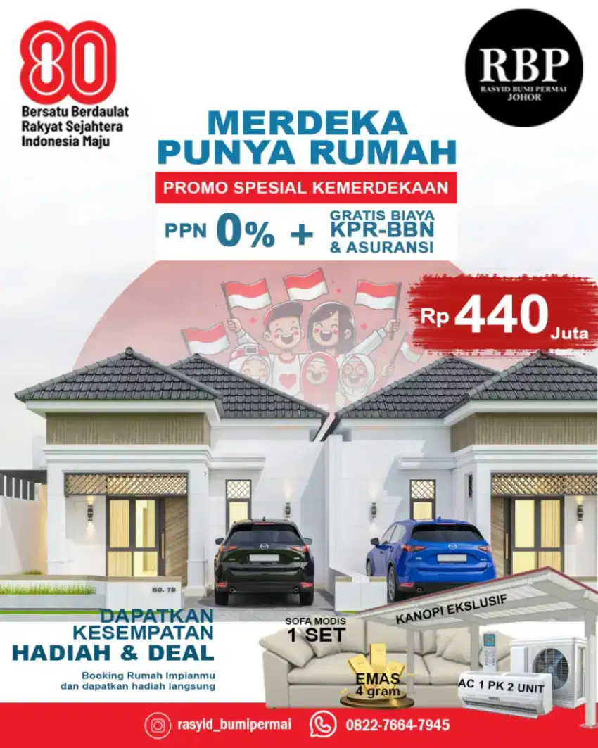 PROMO HARI KEMERDEKAAN RUMAH UK 7.7x14 LOKASI MEDAN JOHOR HARGA 440 JT