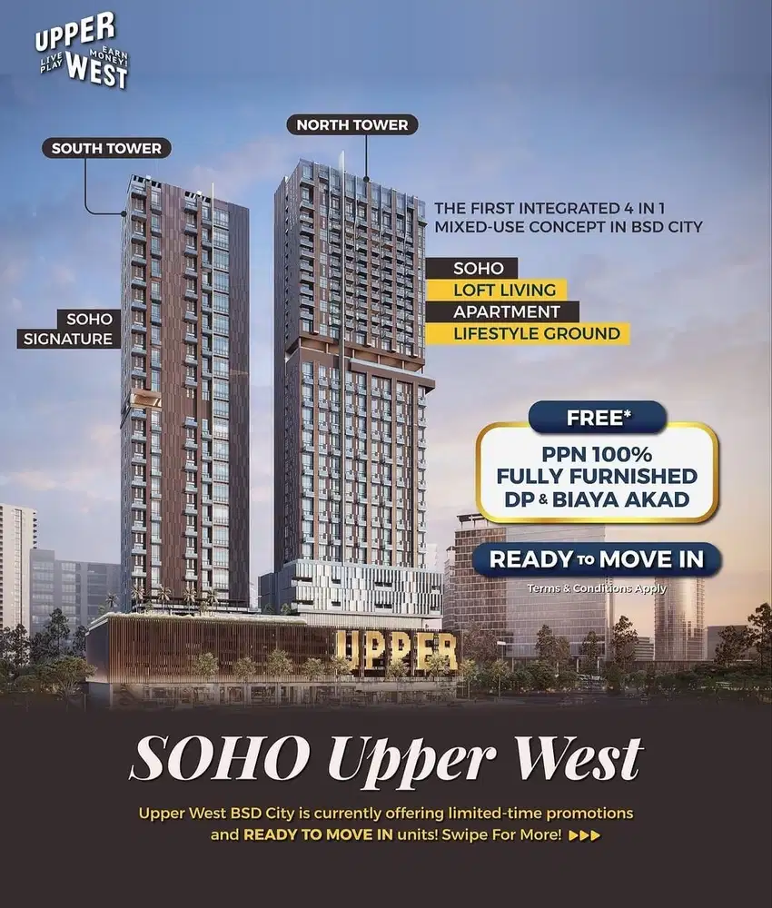 JUAL APARTEMEN SOHO UPPER WEST BSD KONSEP KANTOR SEKALIGUS HUNIAN