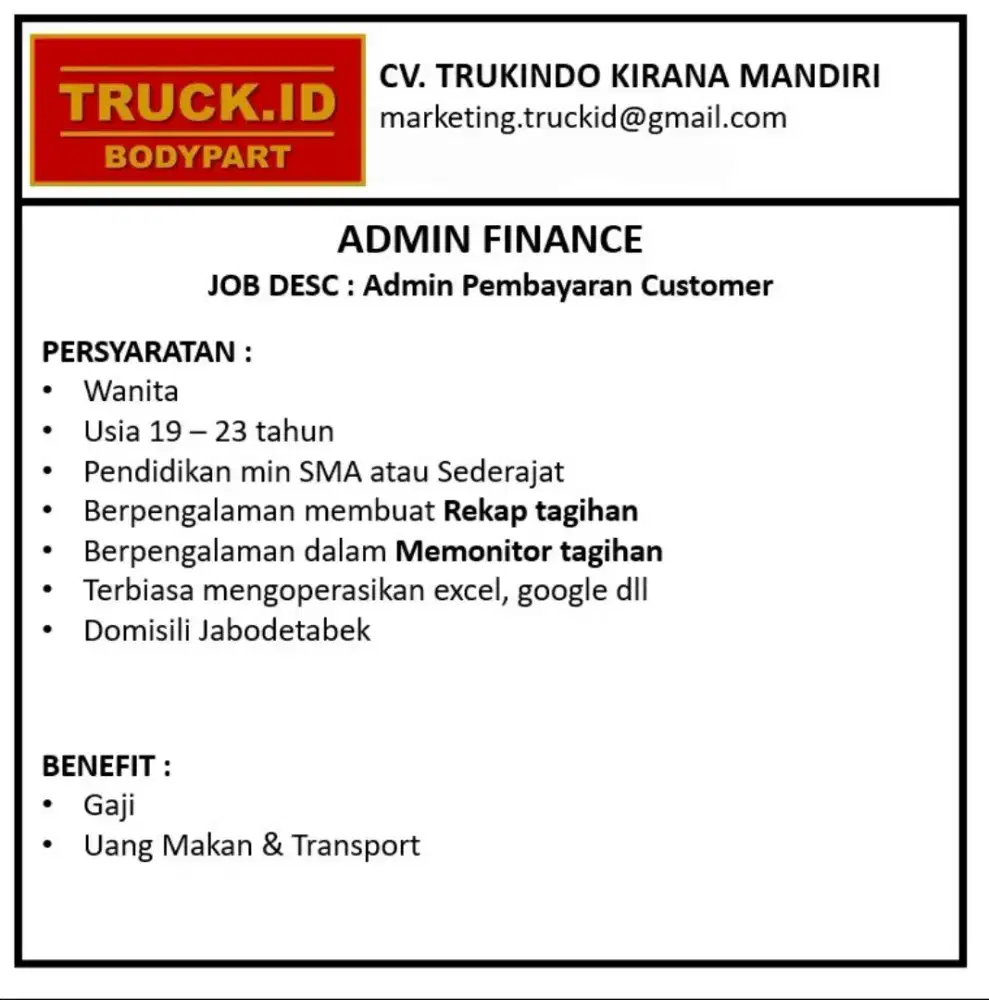 Admin FINANCE dan PEMBAYARAN CUSTOMER