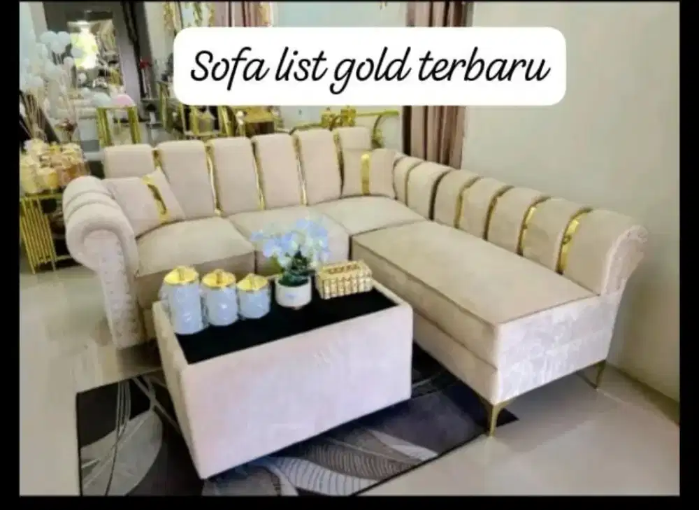 Sofa L list gold murah