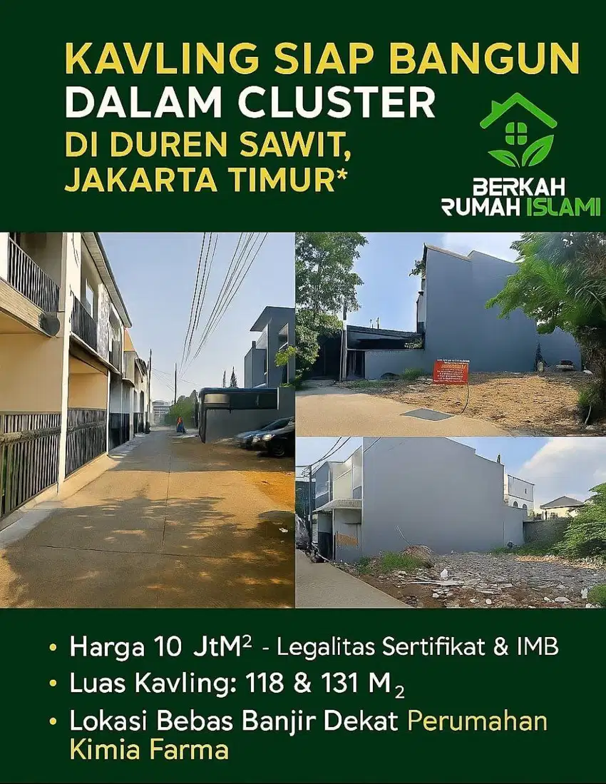 Dijual kavling siap bangun dalam cluster di duren sawit