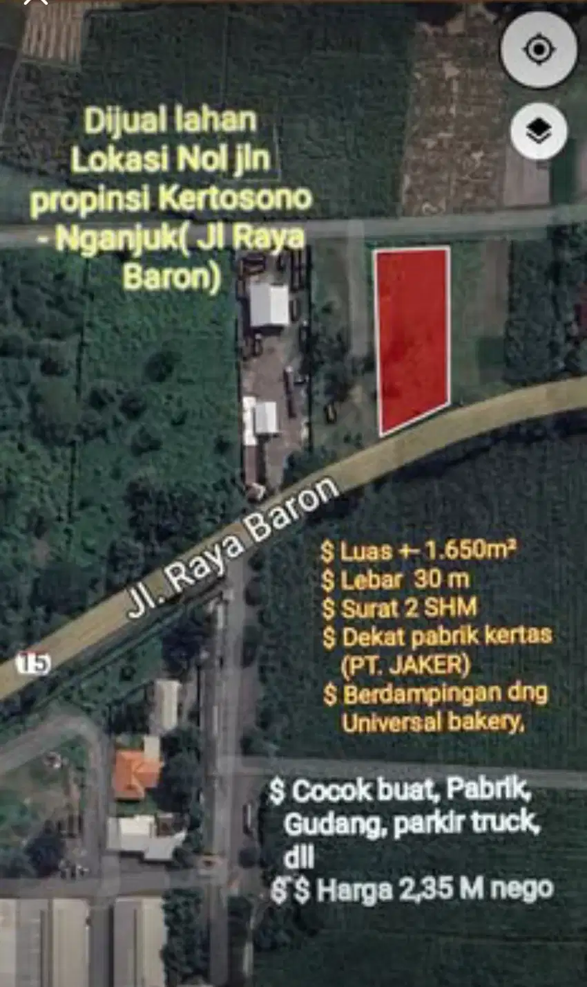 Dijual lahan Nol jln propinsi Kertosono - Nganjuk( Jl Raya Bar