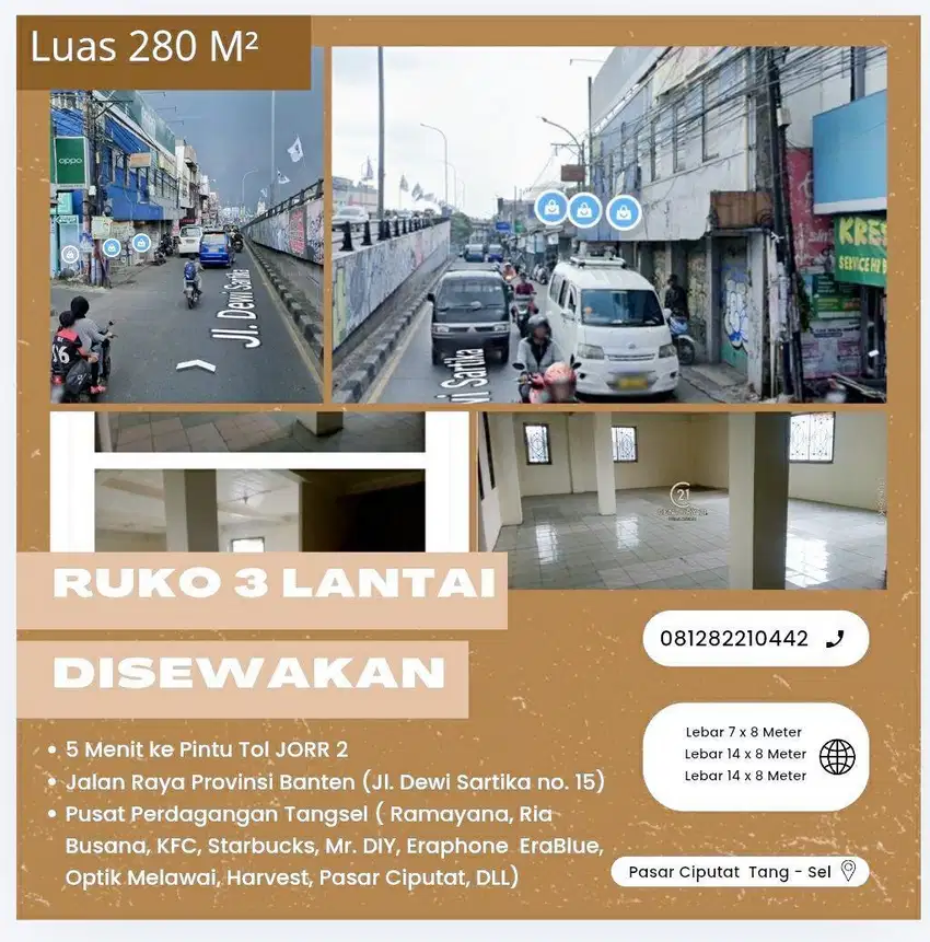 Ruko 2.5 lantai disewakan Pasar Ciputat