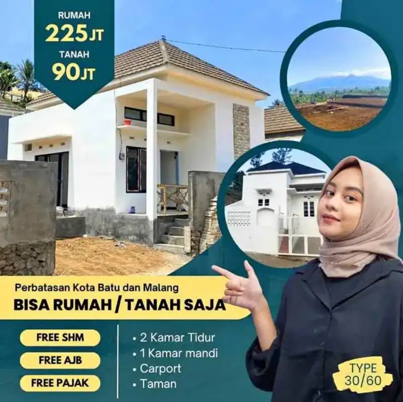 Rumah dan Tanah Kavling View Gunung Dekat Wisata di Kota Batu