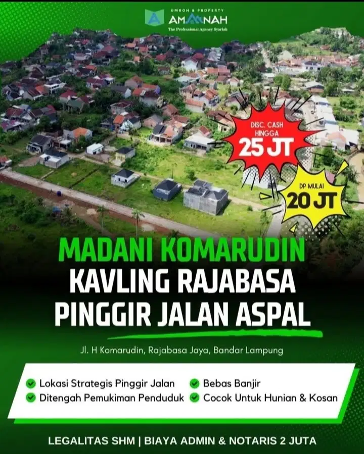 TANAH KAVLING MURAH PINGGIR JALAN H KOMARUDIN RAJABASA JAYA B LAMPUNG
