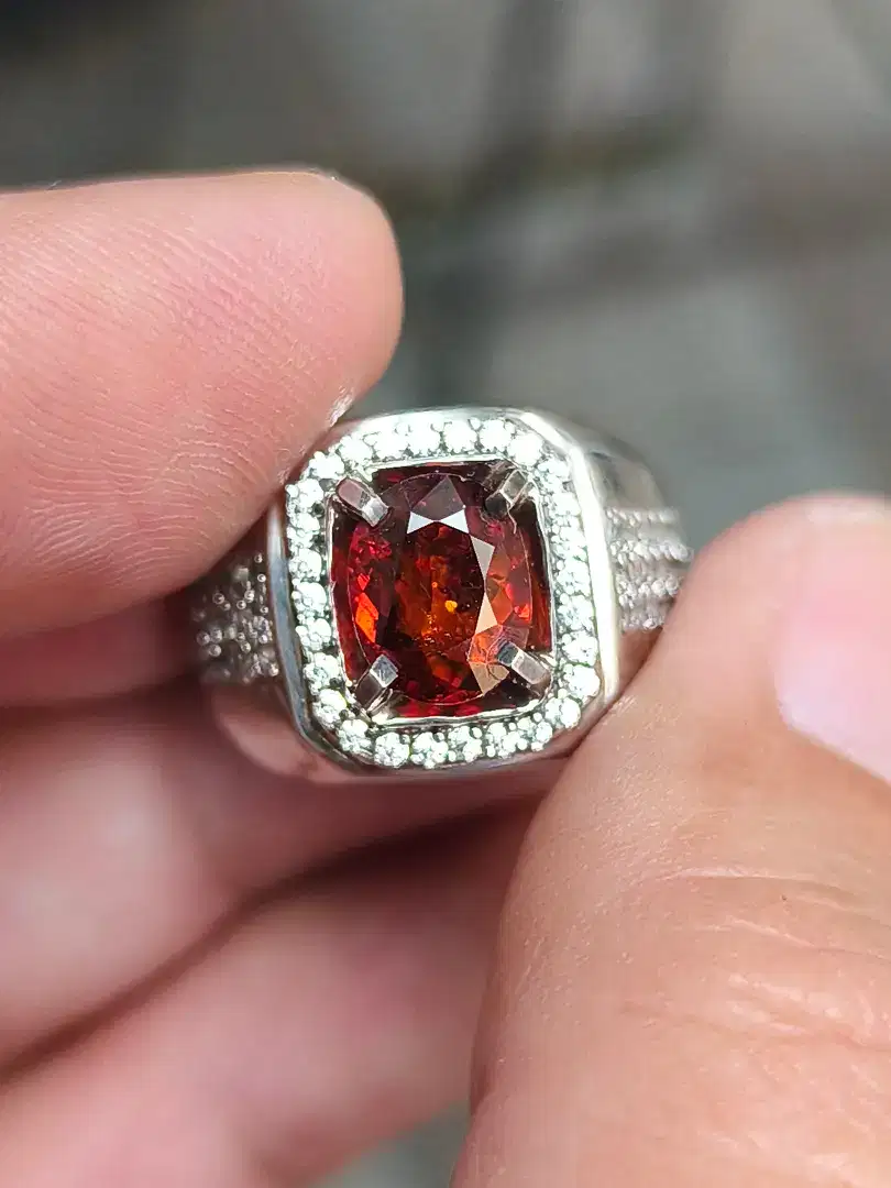 Batu Mandarin garnet 1.77 carat ring perak memo skylab top kristal