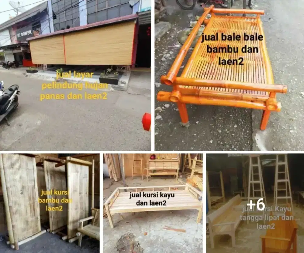 Jual kursi bambu tangga lipat tirai kree rumbia dan laen2