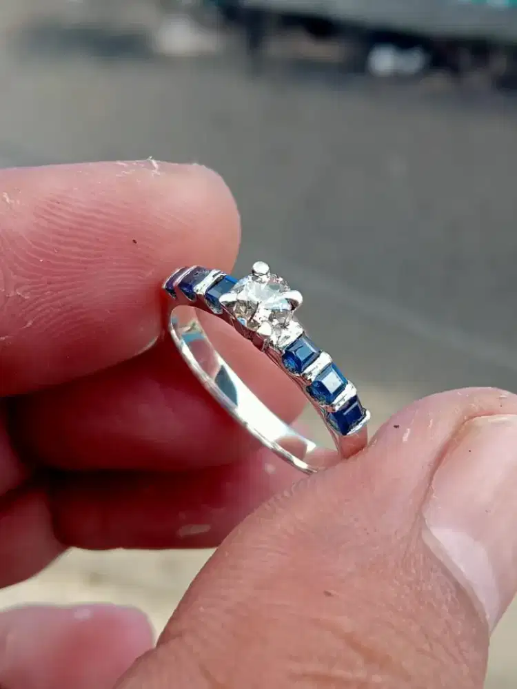 Cincin Berlian Asli + Sphire Biru