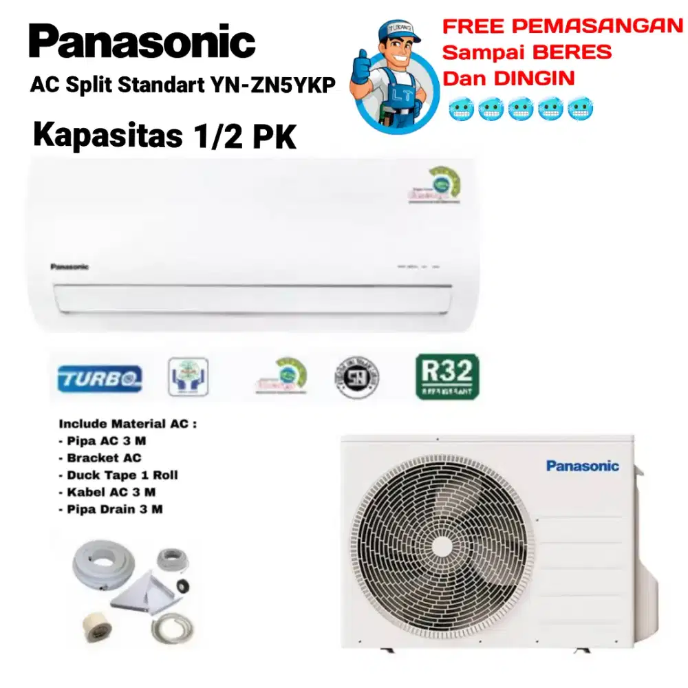 FREE PASANG! PANASONIC AC Split 1/2 PK YN-ZN5YKP Turbo Cooling R32STD