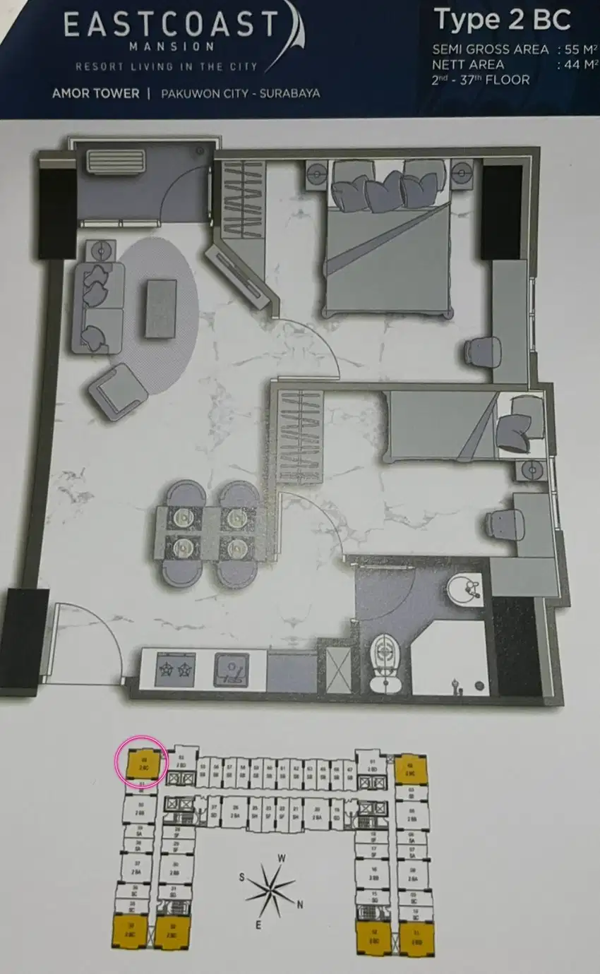 Butuh cepat laku, jual rugi, apartemen amor 2BRC, kosongan