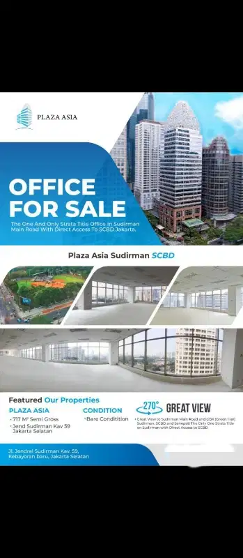 Dijual office space plaza Asia sudirman 717m 46.605M