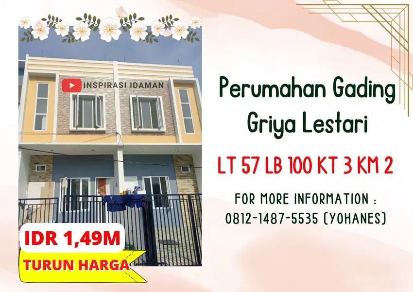 Rumah Baru Akses 2 mobil Perumahan Gading Griya Lestari
