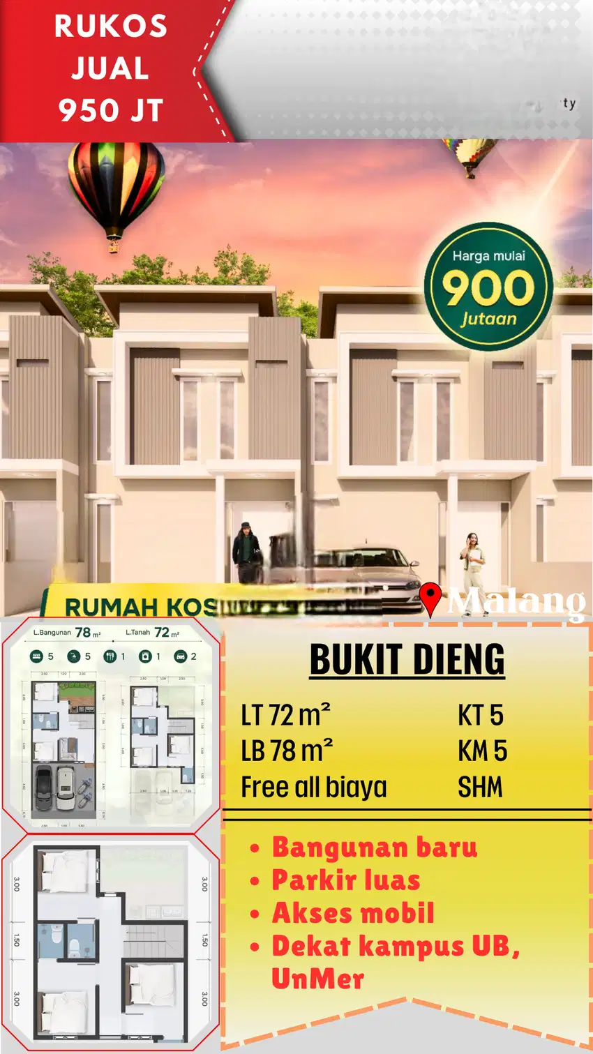 Dijual Kos Dekat UB dan UnMer
