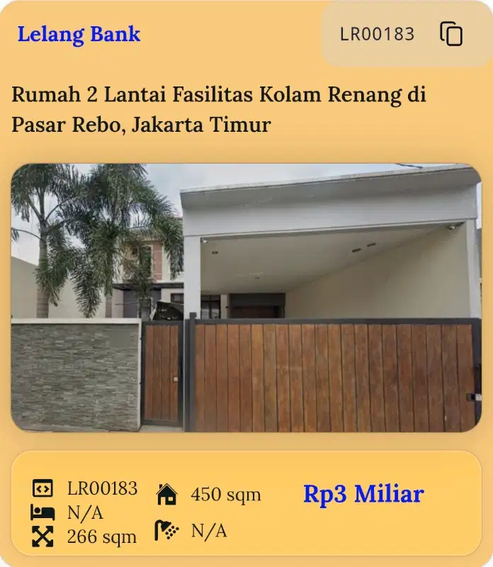 RUMAH 2 LANTAI, FASILITAS KOLAM RENANG, DI PASAR REBO, JAKARTA TIMUR