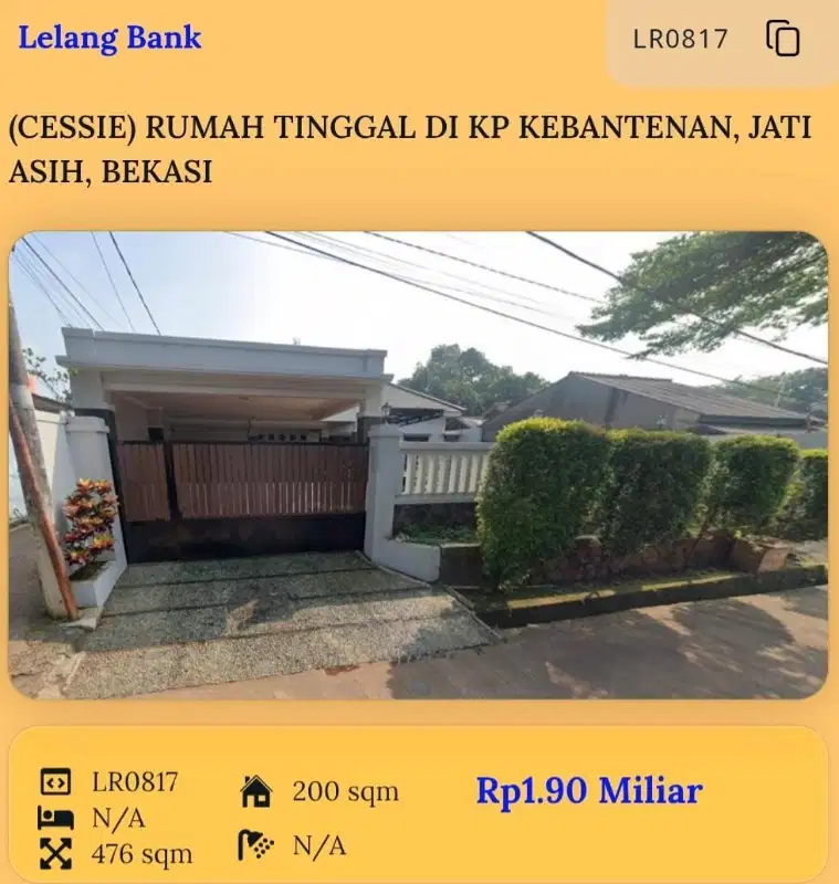 (CESSIE) RUMAH DI KP KEBANTENAN, JATI ASIH, BEKASI