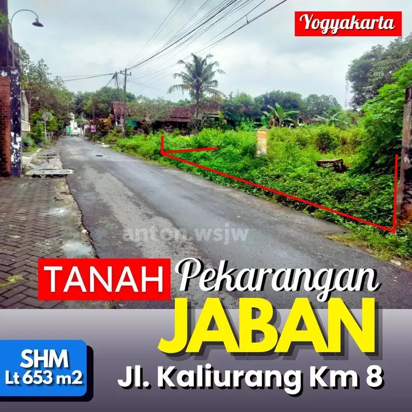 Tanah Strategis Jogja JABAN Lt 653 m2 ld 12 m SHM Utara Jl DAMAI