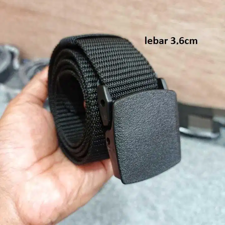 Tali pinggang gesper sabuk pria wanita black ges1 bahan nylon
