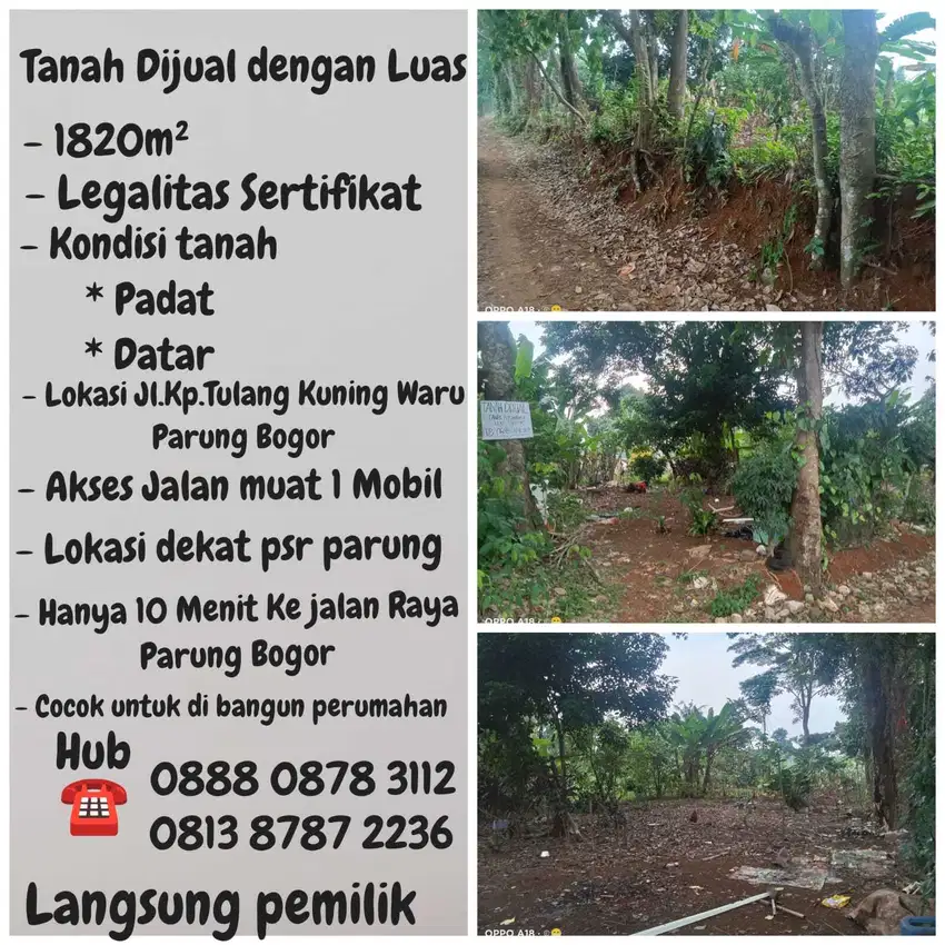 Di Jual Tanah kosong di Jl. Kampung Tulang Kuning Waru Parung Bogor