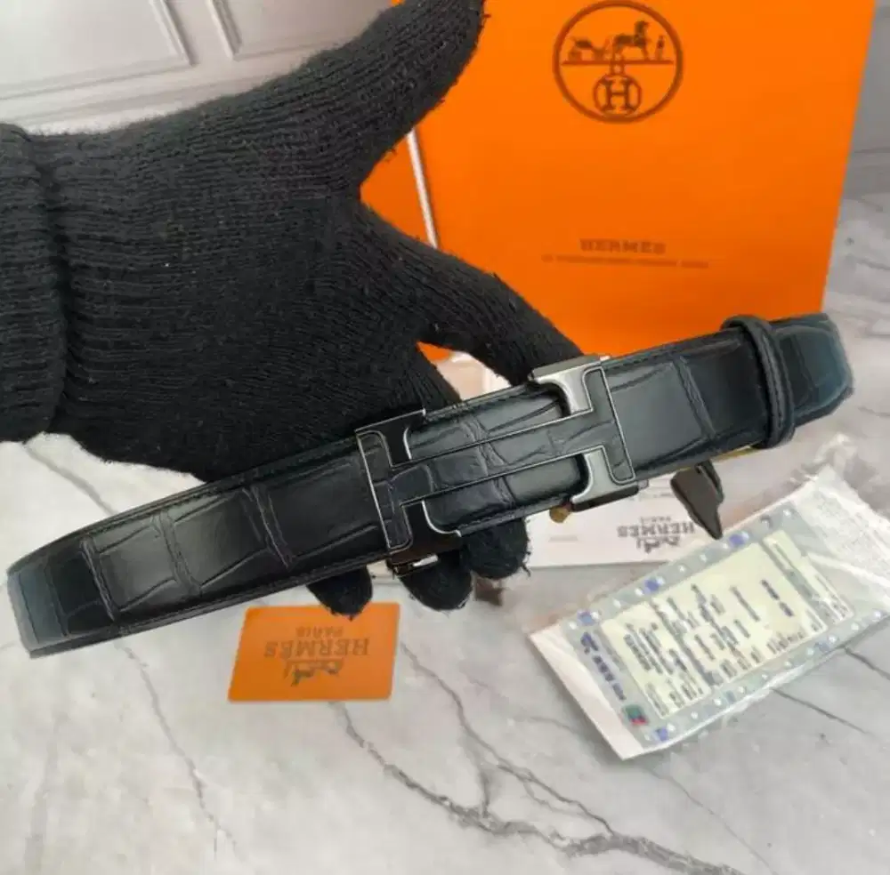 Belt IKAT PINGGANG Hermes PRIA leather black buckle H branded men