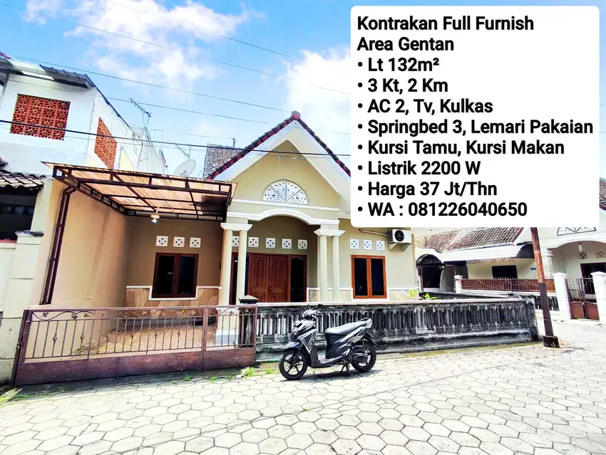 Sewa Rumah Full Furnish Area Gentan, Dekat Luwes, Laweyan, Purwosari