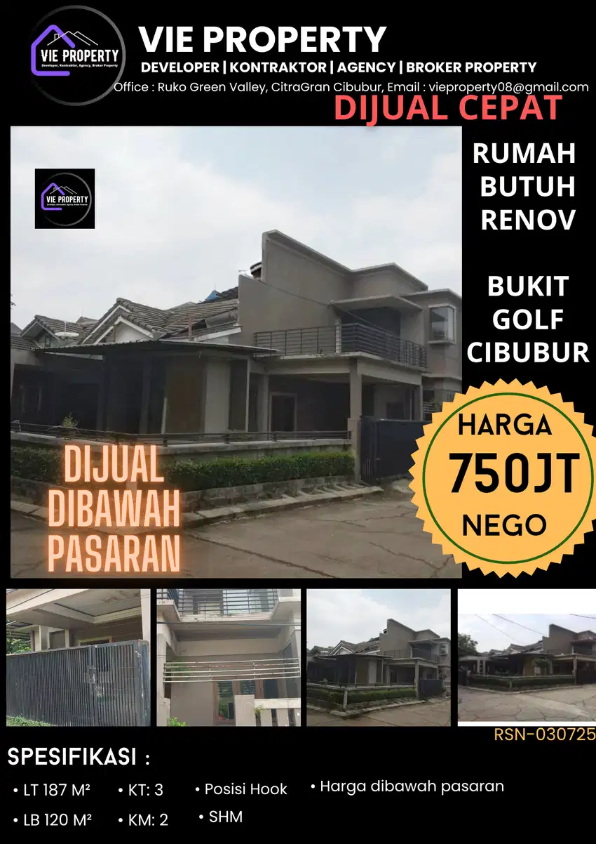 Harga dibawah pasaran, dijual rumah butuh renovasi Bukit Golf Cibubur