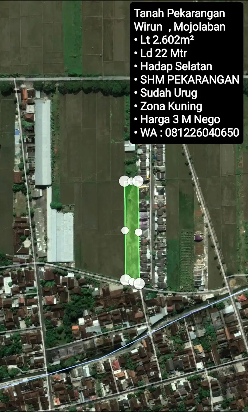 Jual Tanah Siap Bangun Area Wirun, Mojolaban