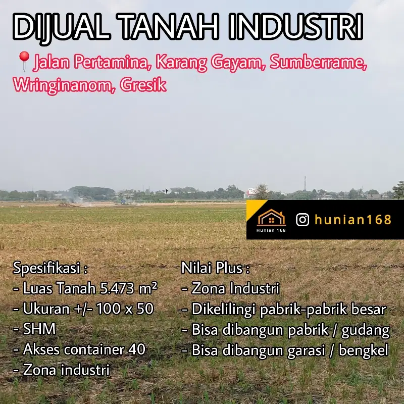 Tanah Industri Gudang Pabrik Raya Pertamina Wringinanom Legundi Gresik