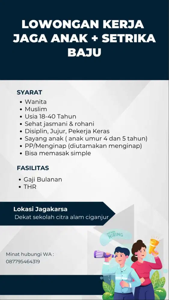 LOWONGAN KERJA ART + MOMONG ANAK