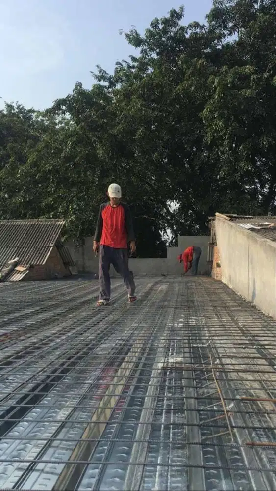 Plat Bondek cor konstruksi Baja wf/ kanopi Kaca TEMPRED/baja Ringan