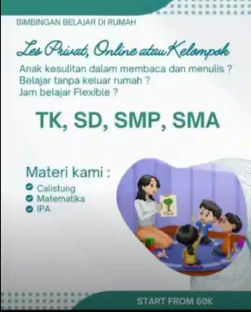 Les privat Calistung, Mapel Matematika dan IPA