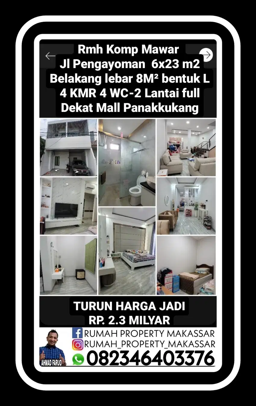 Turun Harga Komp Mawar 2 Lt Jl Pengayoman 6x23 Belakang lebar 8 kmr 4
