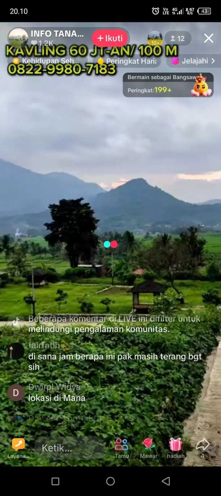 Kavling Tanah Sawah SHM Estetik Nuansa Alam Golden View di Bogor Timur