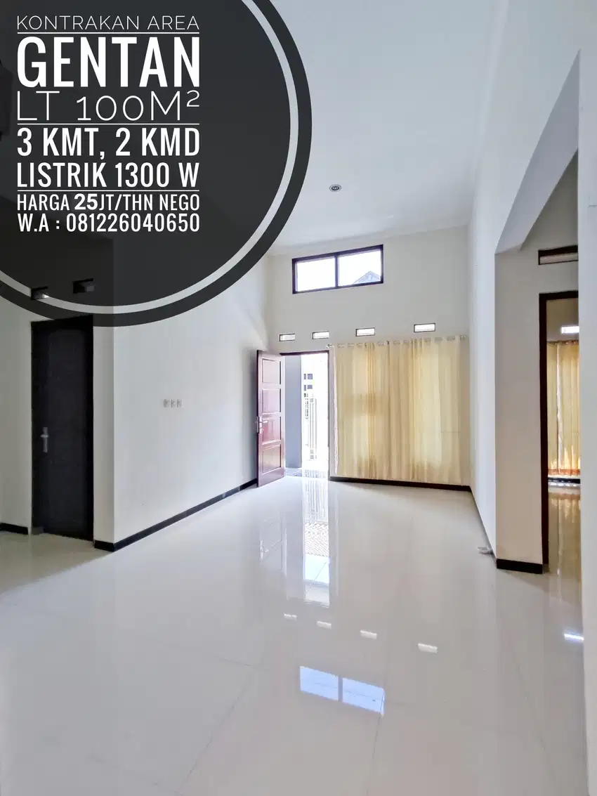Sewa Rumah 3 Kamar Area Gentan, Dekat Laweyan, Purwosari, Solo Baru