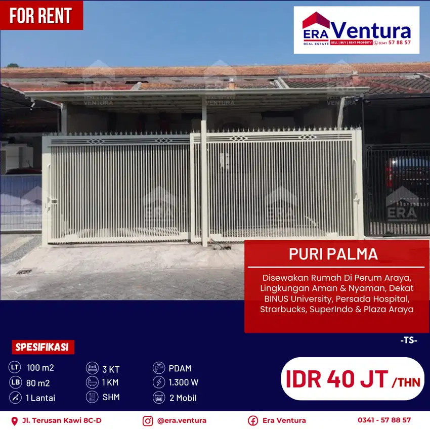 Rumah Di Perum Araya, Lingkungan Aman & Nyaman, Dekat BINUS University